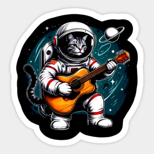 Cat astronot Playing Guitar style Slowrock Sticker